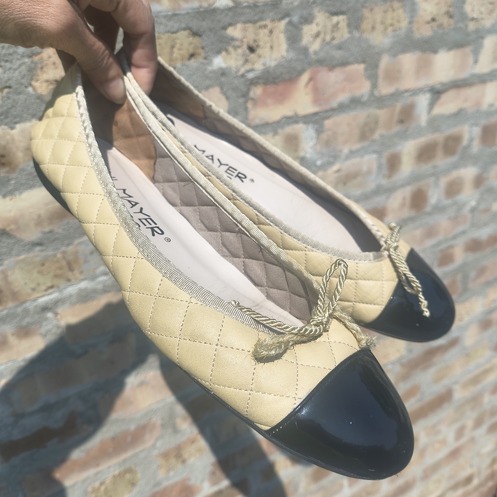 Paul Mayer attitudes BEST QUILTED LEATHER BALLET FLAT Cream black Size 9